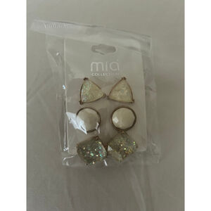 MIA Collection 3-Pair Statement Stud Earrings Set| Iridescent & Faceted Gem, NWT